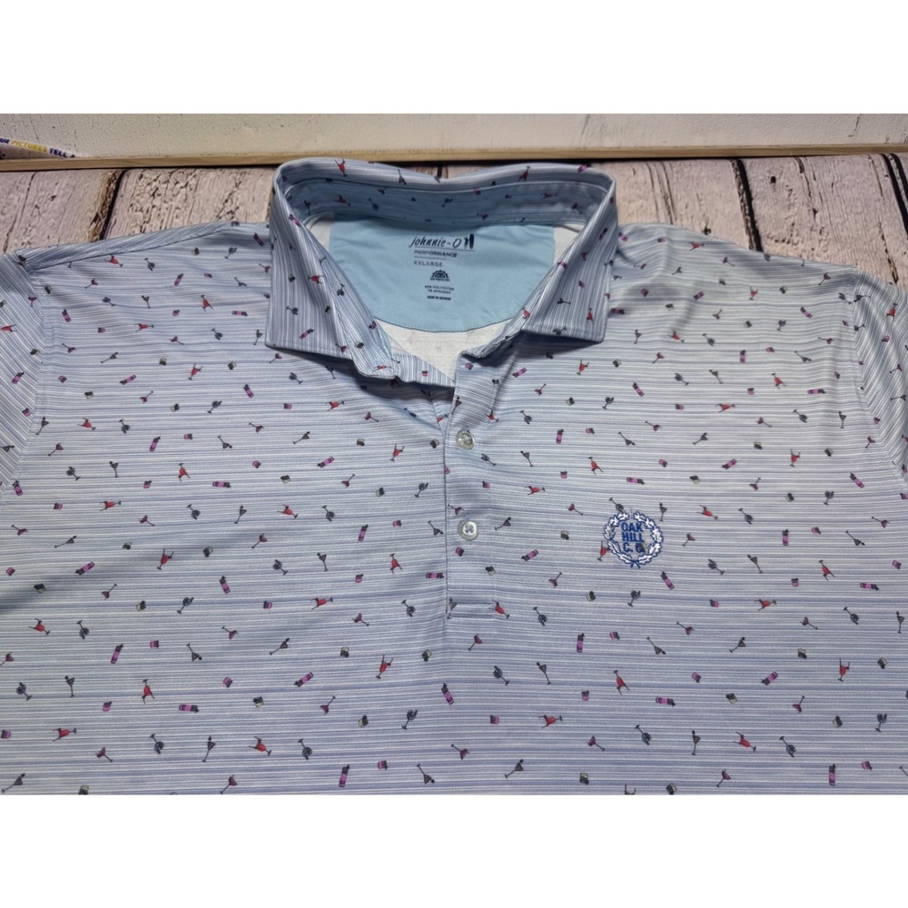 Johnnie-O Performance Polo Shirt XXL Blue Cocktail Print Oak Hill CC Golf Mens